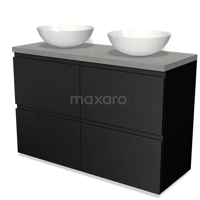 Modulo Plato Vanity units for countertop basin | 120 cm Matte black Handle-less front Light grey concrete worktop 4 high drawers BMK14-00041