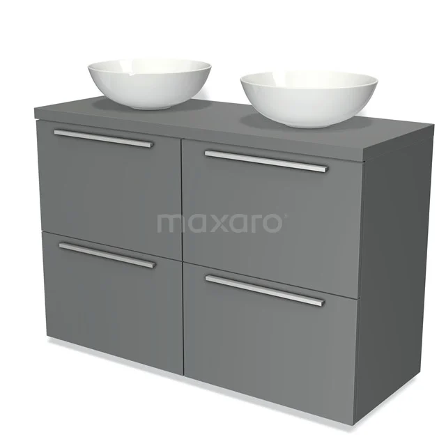 Modulo Plato Vanity units for countertop basin | 120 cm Mid grey Flat front Mid grey worktop 4 high drawers BMK14-00044