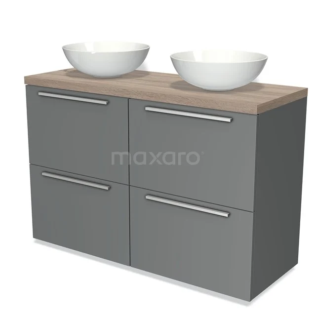 Modulo Plato Vanity units for countertop basin | 120 cm Mid grey Flat front Oak worktop 4 high drawers BMK14-00049