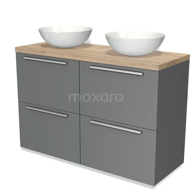 Modulo Plato Vanity units for countertop basin | 120 cm Mid grey Flat front Light brown oak worktop 4 high drawers BMK14-00051