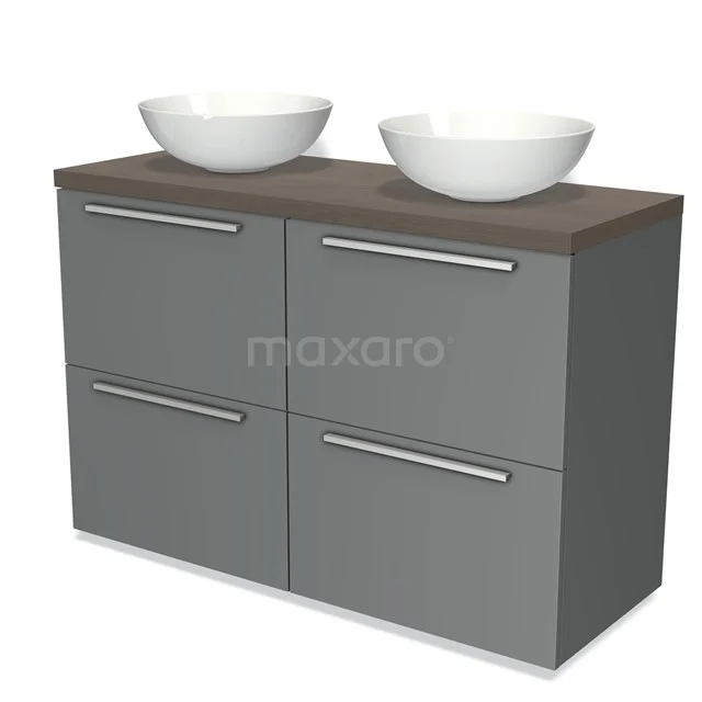 Modulo Plato Vanity units for countertop basin | 120 cm Mid grey Flat front Dark brown oak worktop 4 high drawers BMK14-00053