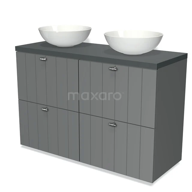Modulo Plato Vanity units for countertop basin | 120 cm Mid grey Slat front Dark grey worktop 4 high drawers BMK14-00061