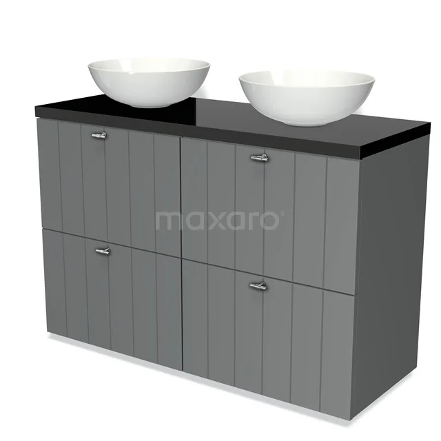 Modulo Plato Vanity units for countertop basin | 120 cm Mid grey Slat front High-gloss black worktop 4 high drawers BMK14-00062
