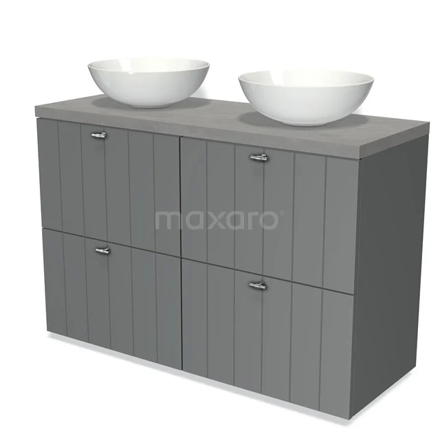 Modulo Plato Vanity units for countertop basin | 120 cm Mid grey Slat front Light grey concrete worktop 4 high drawers BMK14-00069