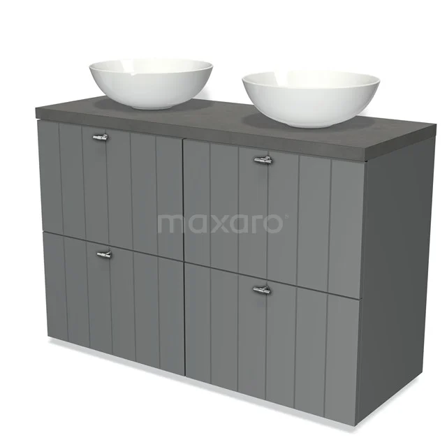 Modulo Plato Vanity units for countertop basin | 120 cm Mid grey Slat front Dark grey concrete worktop 4 high drawers BMK14-00070