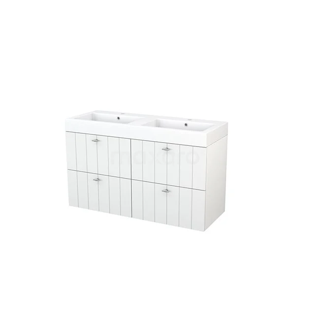 Modulo+ Vanity units with basin | 120 cm High-gloss white Slat front Mineral marble 4 drawers BMP003938 White double vanity unit with four drawers, modern design, perfect for an organised bathroom design.