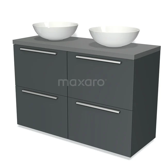 Modulo Plato Vanity units for countertop basin | 120 cm Dark grey Flat front Mid grey worktop 4 high drawers BMK14-00170