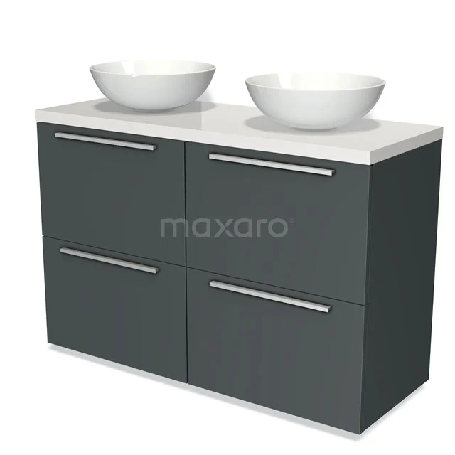 Modulo Plato Vanity units for countertop basin | 120 cm Dark grey Flat front High-gloss white worktop 4 high drawers BMK14-00171
