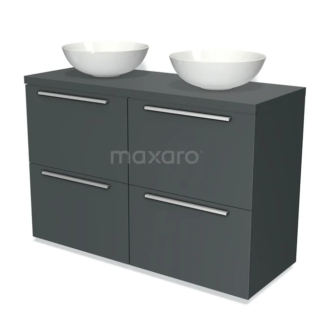 Modulo Plato Vanity units for countertop basin | 120 cm Dark grey Flat front Dark grey worktop 4 high drawers BMK14-00173