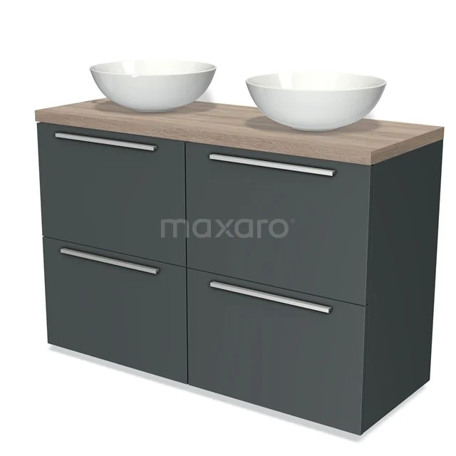 Modulo Plato Vanity units for countertop basin | 120 cm Dark grey Flat front Oak worktop 4 high drawers BMK14-00175