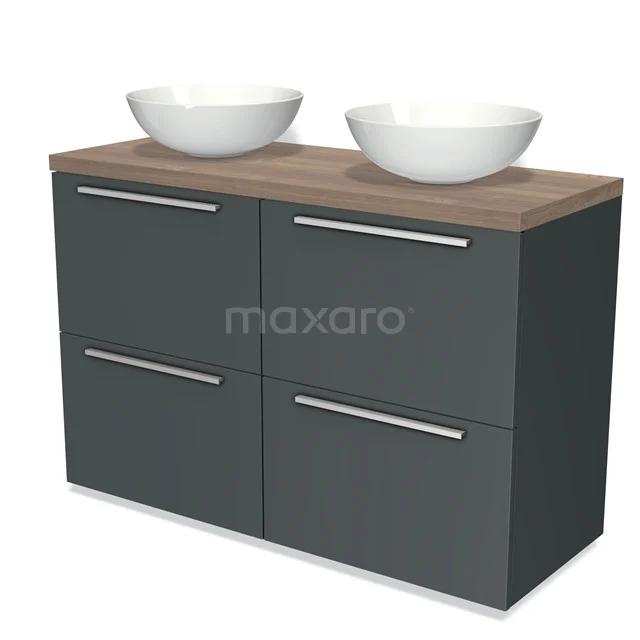 Modulo Plato Vanity units for countertop basin | 120 cm Dark grey Flat front Mid brown oak worktop 4 high drawers BMK14-00178