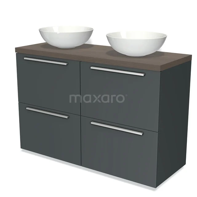Modulo Plato Vanity units for countertop basin | 120 cm Dark grey Flat front Dark brown oak worktop 4 high drawers BMK14-00179