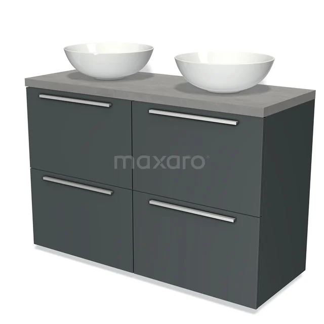 Modulo Plato Vanity units for countertop basin | 120 cm Dark grey Flat front Light grey concrete worktop 4 high drawers BMK14-00181