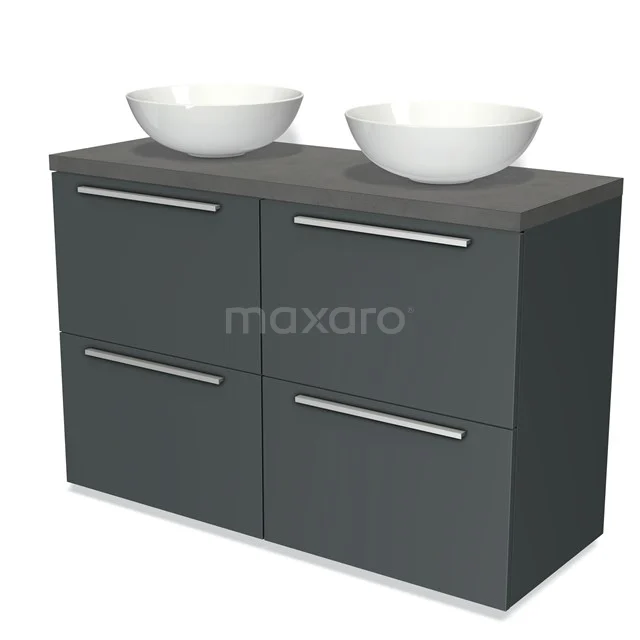 Modulo Plato Vanity units for countertop basin | 120 cm Dark grey Flat front Dark grey concrete worktop 4 high drawers BMK14-00182