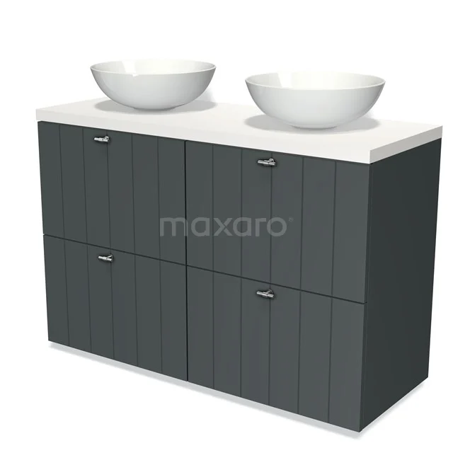 Modulo Plato Vanity units for countertop basin | 120 cm Dark grey Slat front Matte white worktop 4 high drawers BMK14-00186