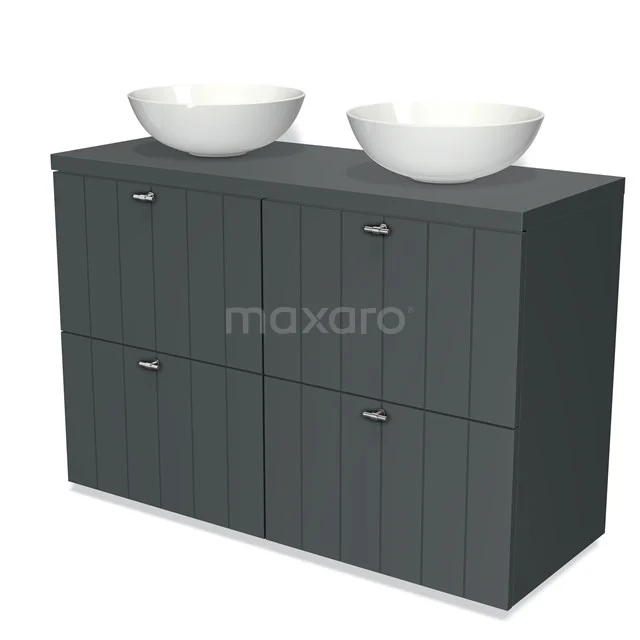 Modulo Plato Vanity units for countertop basin | 120 cm Dark grey Slat front Dark grey worktop 4 high drawers BMK14-00187