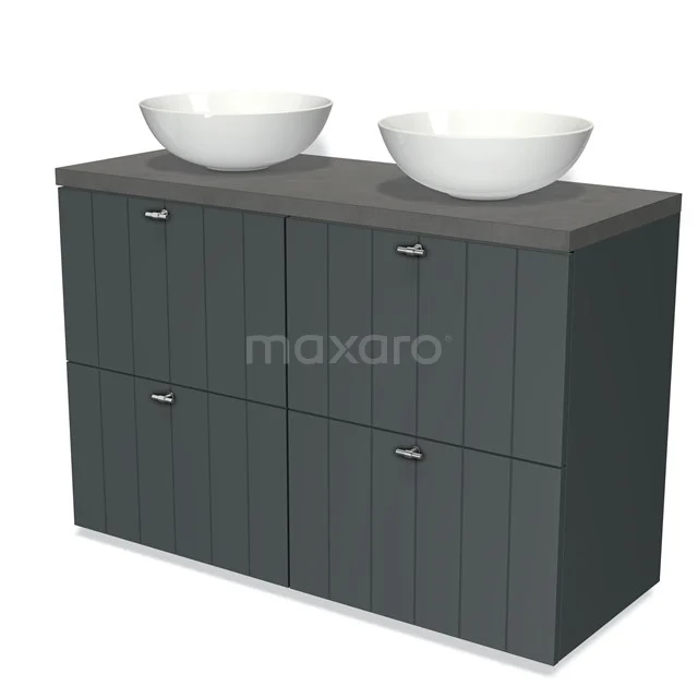 Modulo Plato Vanity units for countertop basin | 120 cm Dark grey Slat front Dark grey concrete worktop 4 high drawers BMK14-00196