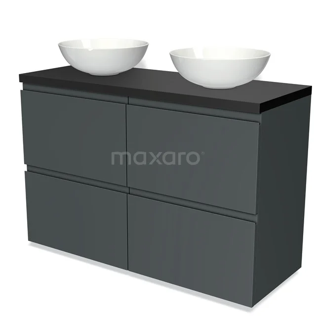 Modulo Plato Vanity units for countertop basin | 120 cm Dark grey Handle-less front Matte black worktop 4 high drawers BMK14-00197