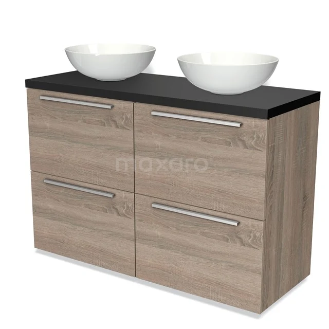 Modulo Plato Vanity units for countertop basin | 120 cm Oak Flat front Matte black worktop 4 high drawers BMK14-00253