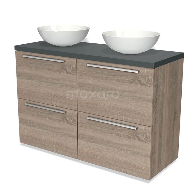 Modulo Plato Vanity units for countertop basin | 120 cm Oak Flat front Dark grey worktop 4 high drawers BMK14-00257