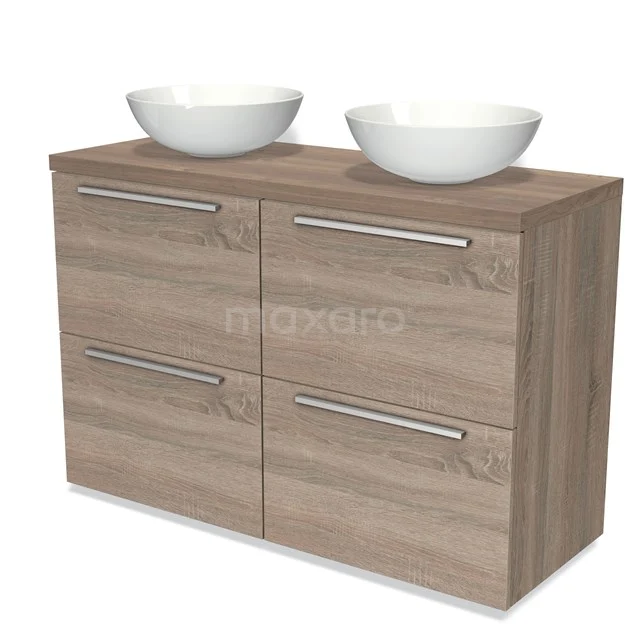 Modulo Plato Vanity units for countertop basin | 120 cm Oak Flat front Mid brown oak worktop 4 high drawers BMK14-00262
