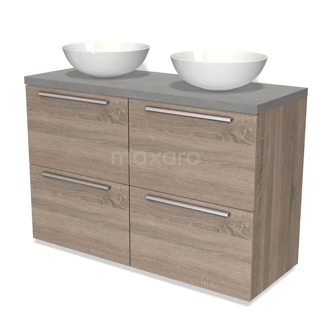 Modulo Plato Vanity units for countertop basin | 120 cm Oak Flat front Light grey concrete worktop 4 high drawers BMK14-00265