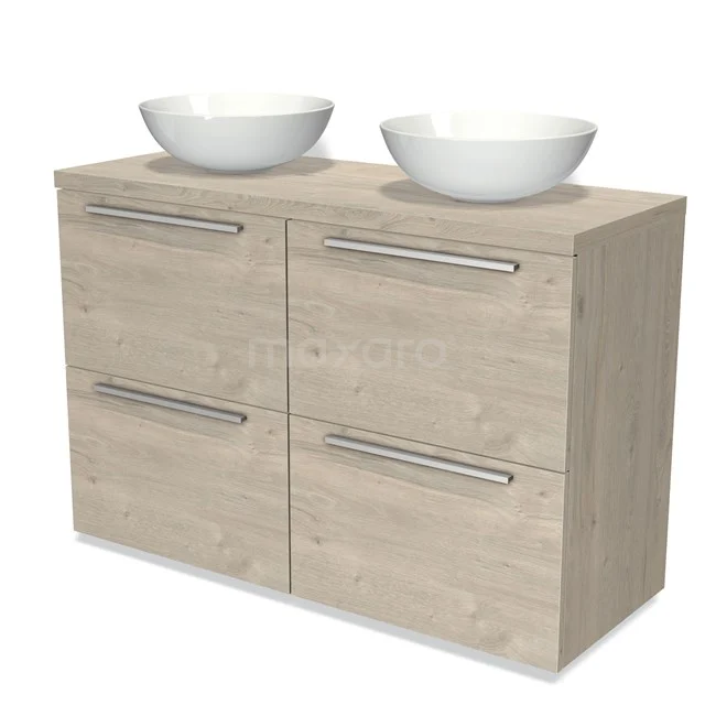 Modulo Plato Vanity units for countertop basin | 120 cm Light grey oak Flat front Light grey oak worktop 4 high drawers BMK14-00288