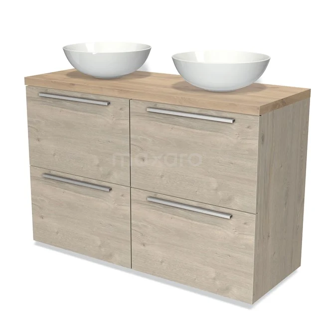 Modulo Plato Vanity units for countertop basin | 120 cm Light grey oak Flat front Light brown oak worktop 4 high drawers BMK14-00289