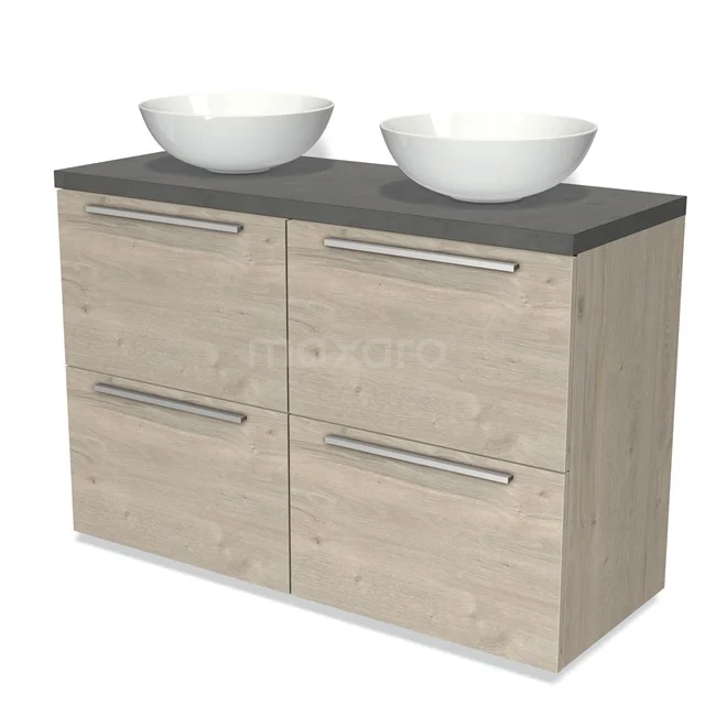 Modulo Plato Vanity units for countertop basin | 120 cm Light grey oak Flat front Dark grey concrete worktop 4 high drawers BMK14-00294