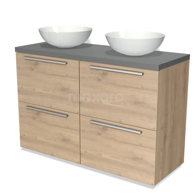 Modulo Plato Vanity units for countertop basin | 120 cm Light brown oak Flat front Mid grey worktop 4 high drawers BMK14-00310