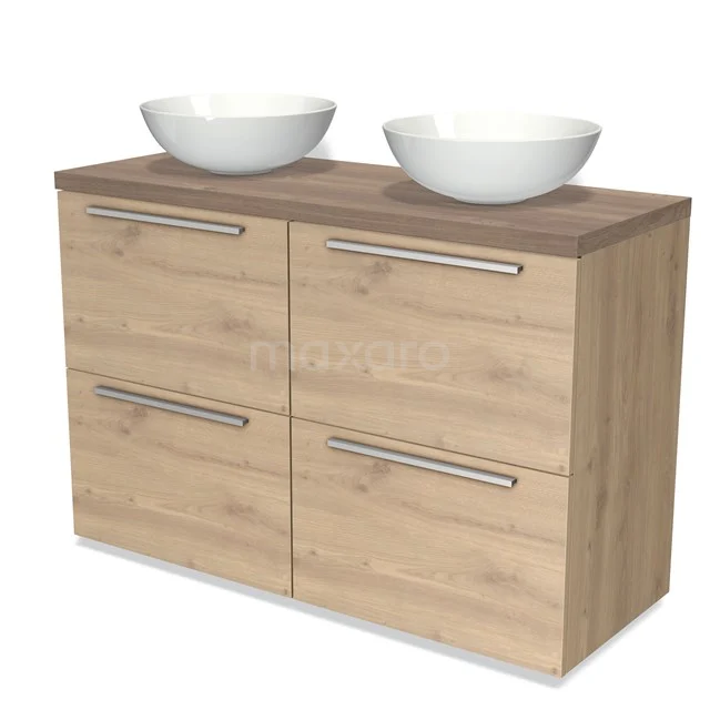 Modulo Plato Vanity units for countertop basin | 120 cm Light brown oak Flat front Mid brown oak worktop 4 high drawers BMK14-00318