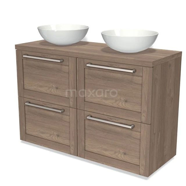 Wooden bathroom unit with 4 drawers, double white vanity units for countertop wash basins, modern look, ideal for a stylish bathroom.