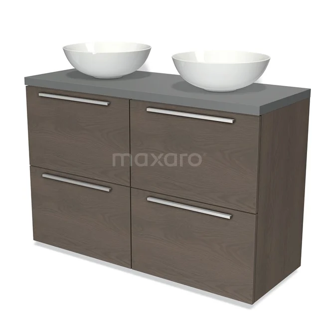 Modulo Plato Vanity units for countertop basin | 120 cm Dark brown oak Flat front Mid grey worktop 4 high drawers BMK14-00366