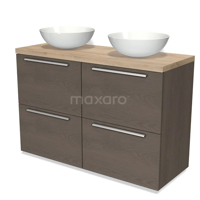 Modulo Plato Vanity units for countertop basin | 120 cm Dark brown oak Flat front Light brown oak worktop 4 high drawers BMK14-00373