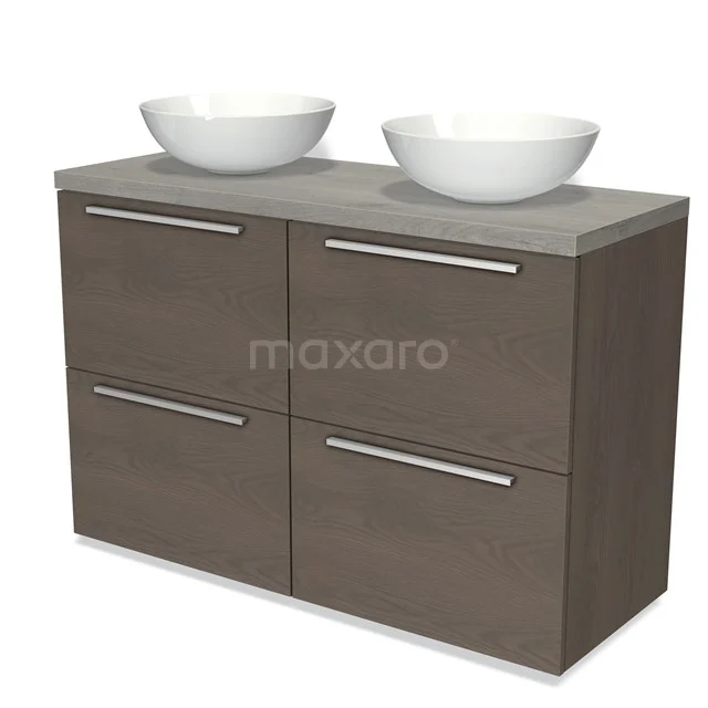 Modulo Plato Vanity units for countertop basin | 120 cm Dark brown oak Flat front Grey oak worktop 4 high drawers BMK14-00376