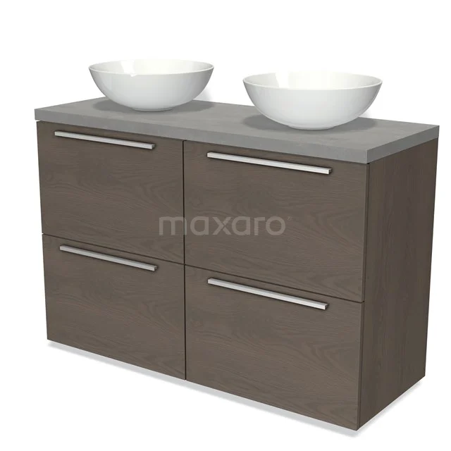 Modulo Plato Vanity units for countertop basin | 120 cm Dark brown oak Flat front Light grey concrete worktop 4 high drawers BMK14-00377