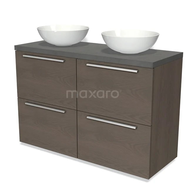 Modulo Plato Vanity units for countertop basin | 120 cm Dark brown oak Flat front Dark grey concrete worktop 4 high drawers BMK14-00378