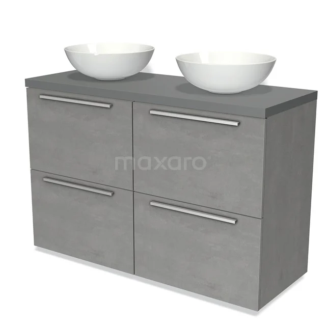 Modulo Plato Vanity units for countertop basin | 120 cm Light grey concrete Flat front Mid grey worktop 4 high drawers BMK14-00422