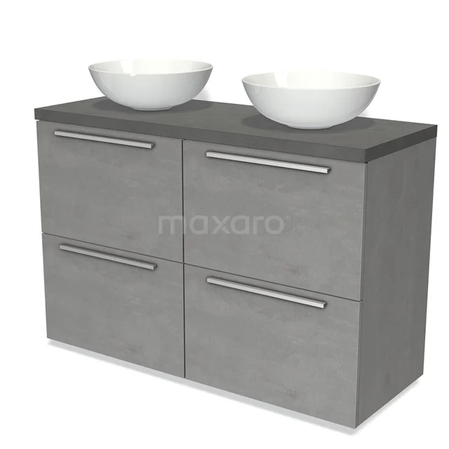 Modulo Plato Vanity units for countertop basin | 120 cm Light grey concrete Flat front Dark grey concrete worktop 4 high drawers BMK14-00434