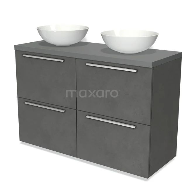 Modulo Plato Vanity units for countertop basin | 120 cm Dark grey concrete Flat front Mid grey worktop 4 high drawers BMK14-00436