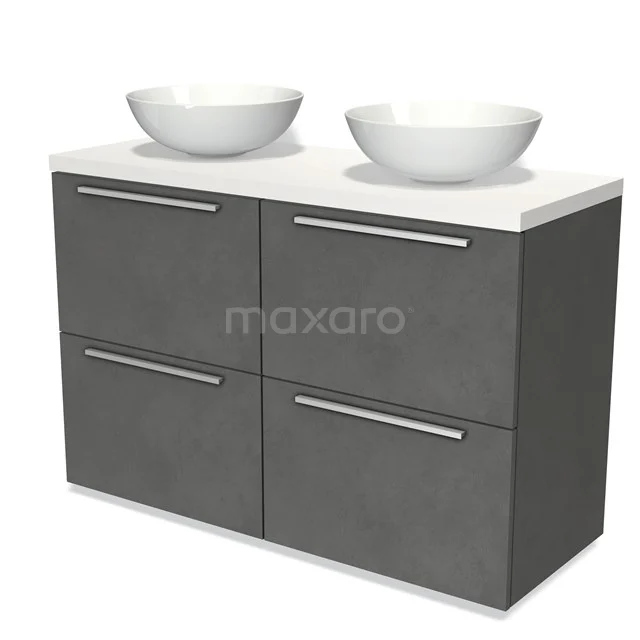 Modulo Plato Vanity units for countertop basin | 120 cm Dark grey concrete Flat front Matte white worktop 4 high drawers BMK14-00438