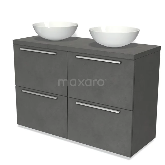 Modulo Plato Vanity units for countertop basin | 120 cm Dark grey concrete Flat front Dark grey concrete worktop 4 high drawers BMK14-00448