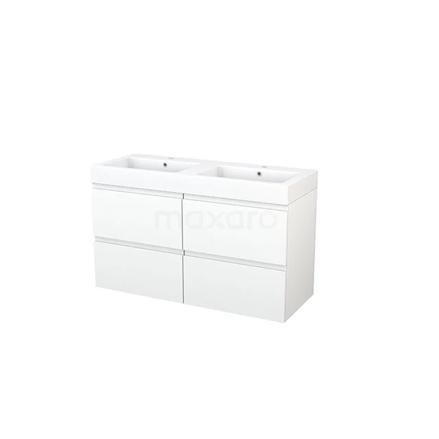 White double vanity unit with four drawers, modern design, ideal for a stylish and practical bathroom.
