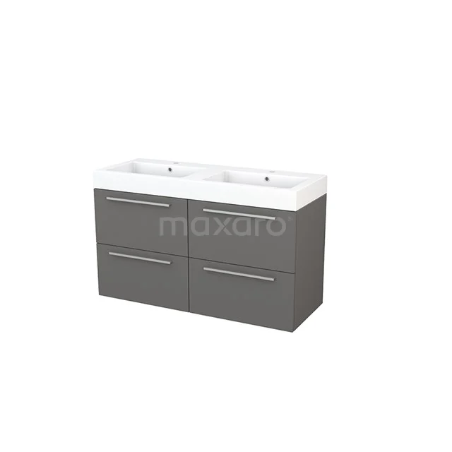 Modulo+ Vanity units with basin | 120 cm Basalt Flat front Mineral marble 4 drawers BMP003994 Grey double basin base cabinet made of wood, modern design, with soft-close drawers, ideal for bathroom storage.