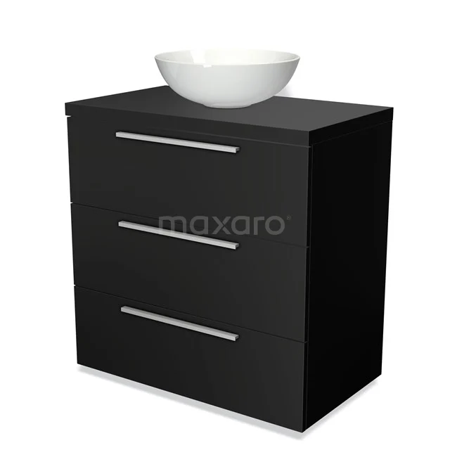 Modulo Plato Vanity units for countertop basin | 80 cm Matte black Flat front Matte black worktop 3 drawers BMK19-00001