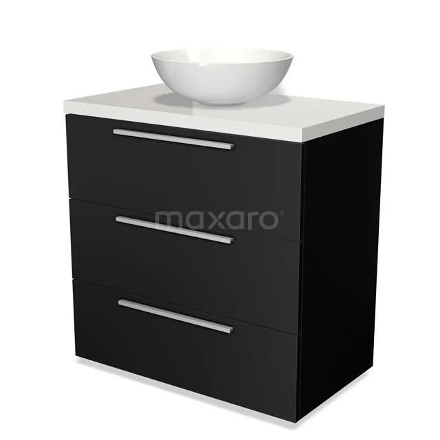 Modulo Plato Vanity units for countertop basin | 80 cm Matte black Flat front High-gloss white worktop 3 drawers BMK19-00003