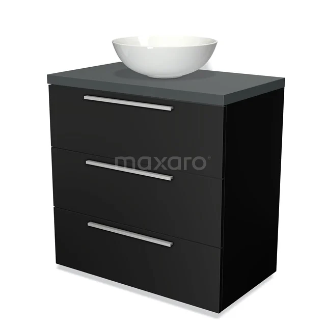 Modulo Plato Vanity units for countertop basin | 80 cm Matte black Flat front Dark grey worktop 3 drawers BMK19-00005