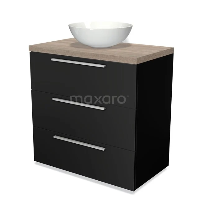Modulo Plato Vanity units for countertop basin | 80 cm Matte black Flat front Oak worktop 3 drawers BMK19-00007