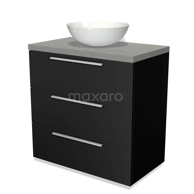 Modulo Plato Vanity units for countertop basin | 80 cm Matte black Flat front Light grey concrete worktop 3 drawers BMK19-00013