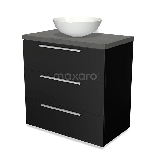 Modulo Plato Vanity units for countertop basin | 80 cm Matte black Flat front Dark grey concrete worktop 3 drawers BMK19-00014